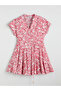Pink Ruffled Collar Floral Pleated Dress - 5