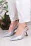 1182-09 Fls Satin Printed Open Back Heeled Women's Shoes - 2