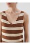 Lcwaikiki classic brown v-neck striped women's knitwear dress - 3