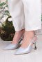 086-1001 Fls Satin Printed Open Back Closed Front Heeled Women's Shoes - 2
