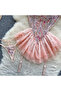 Floral Lace Mesh Bodice Dress with Pleated Skirt and Adjustable Straps - 3