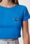 Teddy Bear Embroidered Ribbed Knitted Crop T-Shirt Lzh0015 Dark Blue - 3