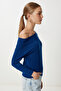 Women's Navy Blue Boat Neck Basic Knitwear Blouse Ub00473 - 3