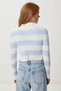 Women's Ecru Blue Striped Crop Ribbed Knitwear Sweater Ki̇00158 - 6