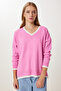 Women's Pink V-Neck Oversize Knitwear Sweater BV00081 - 2