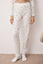 Beyaz-Mavi %100 Pamuklu Çiçekli Kurdele/Fiyonklu Fitilli/Pointel Örme Pijama Takımı THMAW26PT00070 - 3