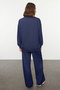 Lacivert Oversize Kalıp Wide Leg/Geniş Paça Örme Sweatshirt/Alt Eşofman Takımı TWOAW25EM00004 - 5