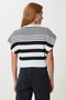 Women's White Black Striped Crop Knitwear Blouse Yy00264 - 5