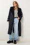Women's Black Faux Fur Oversize Nubuck Coat Kt00031 - 2
