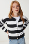Women's Black White Stylish Buttoned Striped Knitwear Cardigan Ub00476 - 3
