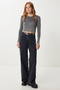 Women's Anthracite Washed Ribbed Knitted Crop Blouse Pf00121 - 2