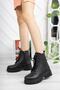 Women's Lace-Up Black Boots & Bootie & Postal Thick Sole