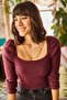 Women's Plum Square Collar Lycra Blouse BLZ-19001617 - 2