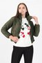 Women's Khaki High Collar Zipper Detailed Winter Velvet Coat with Pockets Nb7154
