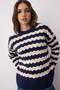 Navy Blue Soft Textured Wide Fit Openwork/Hollowed Knitwear Sweater Twoaw26Kz00157
