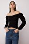 Black Plain Carmen Collar Long Knitted Sandy Party Blouse Tpraw26Bz00013 - 2
