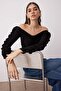 Black Plain Carmen Collar Long Knitted Sandy Party Blouse Tpraw26Bz00013 - 3
