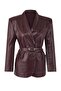 Bordo Kemerli Kruvaze Kapamalı Suni Deri Blazer Ceket TWOAW26BC00002 - 5