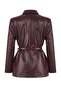 Bordo Kemerli Kruvaze Kapamalı Suni Deri Blazer Ceket TWOAW26BC00002 - 6