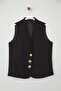 Special Collection Black Gold Button Detail Woven Plus Size Vest TBBAW26BH00000 - 5