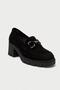 Mubiano Genuine Leather Collection Women's Buckle Detailed Short Thick Heeled Suede College Shoes Black - Mcs - 6