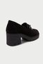 Mubiano Genuine Leather Collection Women's Buckle Detailed Short Thick Heeled Suede College Shoes Black - Mcs - 8