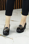Hayley Black Genuine Cowhide Leather Buckle Round Toe Wedge Heels Casual Shoes - 3