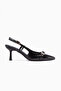 Mina Black Patent Leather Buckle Pointed Toe Heeled Women's Sandals - 6