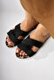 Nihaal Black Cross Strap Flat Sole Women's Slippers - 8