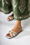 Elanor White Buckle Flat Sole Women's Slippers - 6