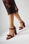 Joyce Burgundy Patent Leather Thick Heeled Ankle Strap Bow Women's Sandals - 4