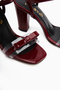 Joyce Burgundy Patent Leather Thick Heeled Ankle Strap Bow Women's Sandals - 6