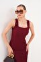 Loose Stretchy Ottoman Midi Dress with Straps and Slits - 2