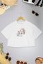 Women's White Semi Crop Cat T-Shirt – Oversize Relaxed Fit Meow Printed T-Shirt - 5
