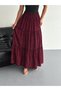 Women's Large Size Red Color Elastic Waist Ruffled Woven Fabric Long Skirt Length 100 cm - 7