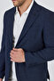 Tadic Men's Navy Blue Patterned Stretching Fabric Slim Fit Cover Pocket Half Lining 4 Season Blazer Jacket - 2