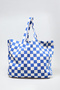 Cobalt Blue Checkerboard Patterned Oversize Canvas Tote Bag