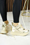 Aurelia Beige Gold Patent Leather Laced Hidden Padding Casual Shoes - 5