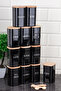 12-Piece 250 ml Vacuumed Bamboo Wooden Lid Black Acrylic Spice Jar Set with Spoon and Label Gift - 5