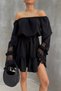 Women's Black Madonna Collar Mini Dress – Bohemian Style, Tasseled, Belted 6003