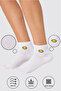 Bamboo Women's Half Socks Smile Patterned Seamless White Socks 3 Pack