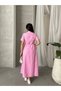 Imported Cotton Fisto Flower Patterned Lined Dress with Pocket and Belt Detail - 4