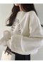 Women's Ecru Today Is Going Printed Crop Crew Neck Sweatshirt