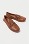 Genuine Leather 203-Tb Oval Toe Buckle Detail Women's Tan Ballerina & Loafer Shoes