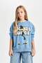 Girl's Blue Looney Tunes Printed Oversize Wide Fit Crew Neck Sweatshirt 3161022 - 3