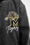 Boy's College Collar Zippered Pocket Seasonal Printed Jean Bomber Jacket C3685A824Au - 5