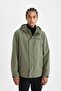 Water Repellent Regular Fit Fleece Hooded Zippered Raincoat C6047Ax24Au - 3