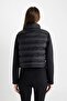 Regular Fit Short Puffer Coat Stand Collar Scuba Sleeve Detail Zipper Pocket C7536Ax24Wn - 6