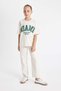 Girl's Straight Fit Wide Leg Cotton Beige Trousers with Pockets C9471A824Au - 4