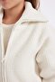 Girls' Knitwear Basic Plain Stand Collar Pocket Zippered Ecru School Cardigan C6924A824Au - 6